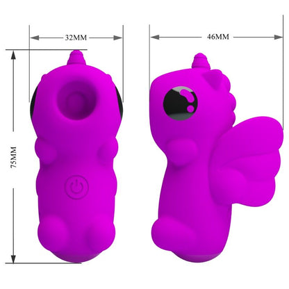 Pretty Love Mini Vibrador de Dedo Magic Unicorn roxo com 10 funções de sucção e carregamento USB.
