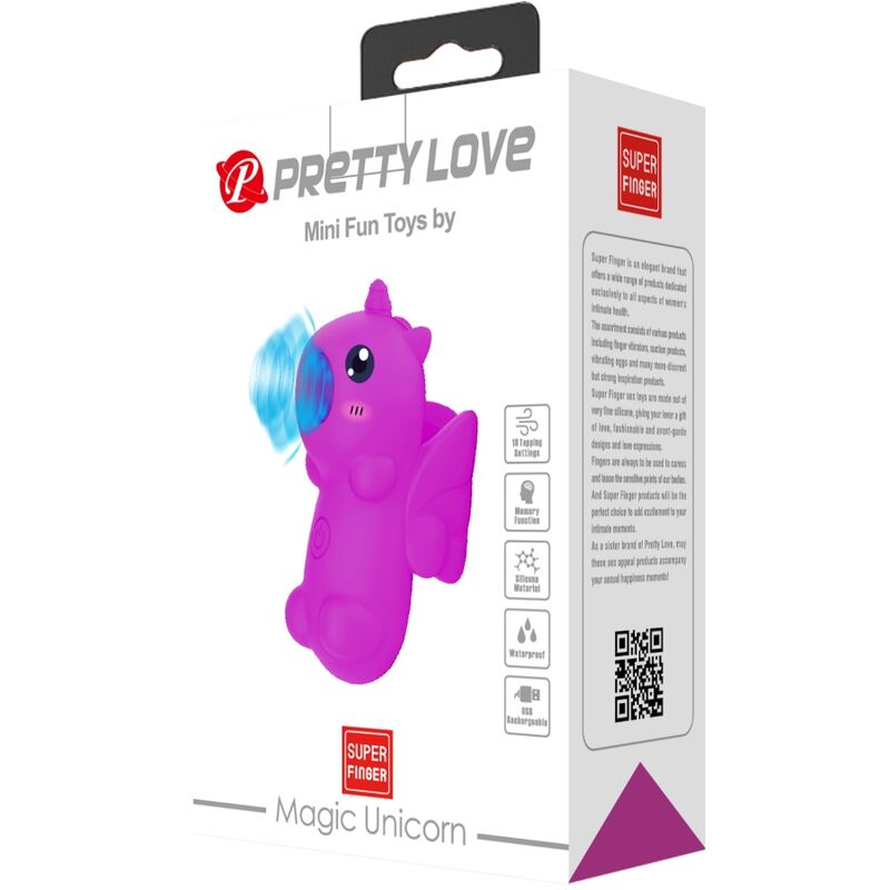 Pretty Love Mini Vibrador de Dedo Magic Unicorn roxo com 10 funções de sucção e carregamento USB.