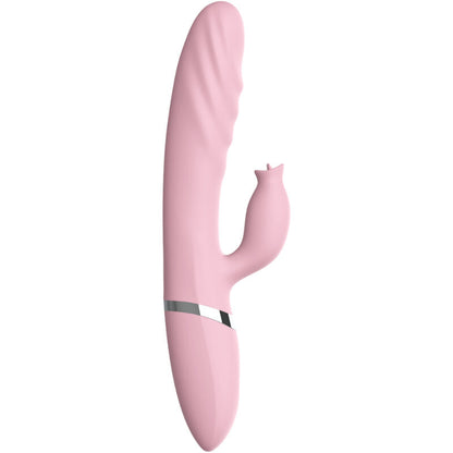 Close-up do Vibrador e Thrusting Armony com Língua Aquecida Rosa, mostrando seu design ergonômico e detalhes.