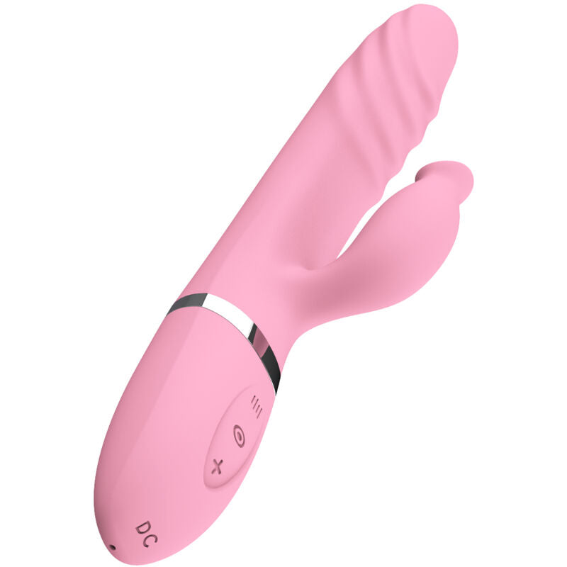 Close-up do Vibrador e Thrusting Armony com Língua Aquecida Rosa, mostrando seu design ergonômico e detalhes.