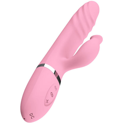 Close-up do Vibrador e Thrusting Armony com Língua Aquecida Rosa, mostrando seu design ergonômico e detalhes.