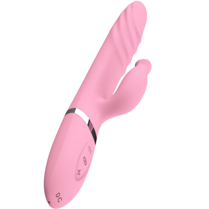 Close-up do Vibrador e Thrusting Armony com Língua Aquecida Rosa, mostrando seu design ergonômico e detalhes.