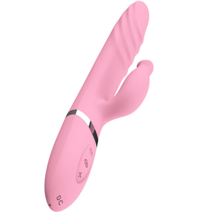 Close-up do Vibrador e Thrusting Armony com Língua Aquecida Rosa, mostrando seu design ergonômico e detalhes.