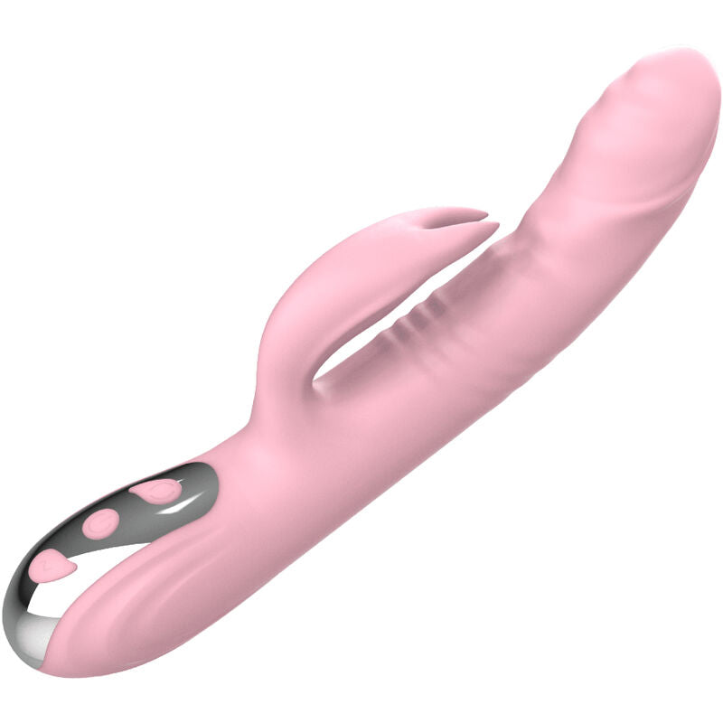 Close-up do Armony Vibrador de Coelho Fully Finger Rosa, mostrando seu design ergonómico, textura de silicone macio e estimulador clitoriano.