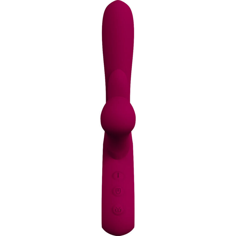 Close-up do ARMONY Vibrador de Impacto Swing com Estimulador Duplo e Língua Móvel, em cor bordeaux, mostrando detalhes do seu design ergonómico e textura.
