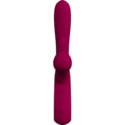 Close-up do ARMONY Vibrador de Impacto Swing com Estimulador Duplo e Língua Móvel, em cor bordeaux, mostrando detalhes do seu design ergonómico e textura.