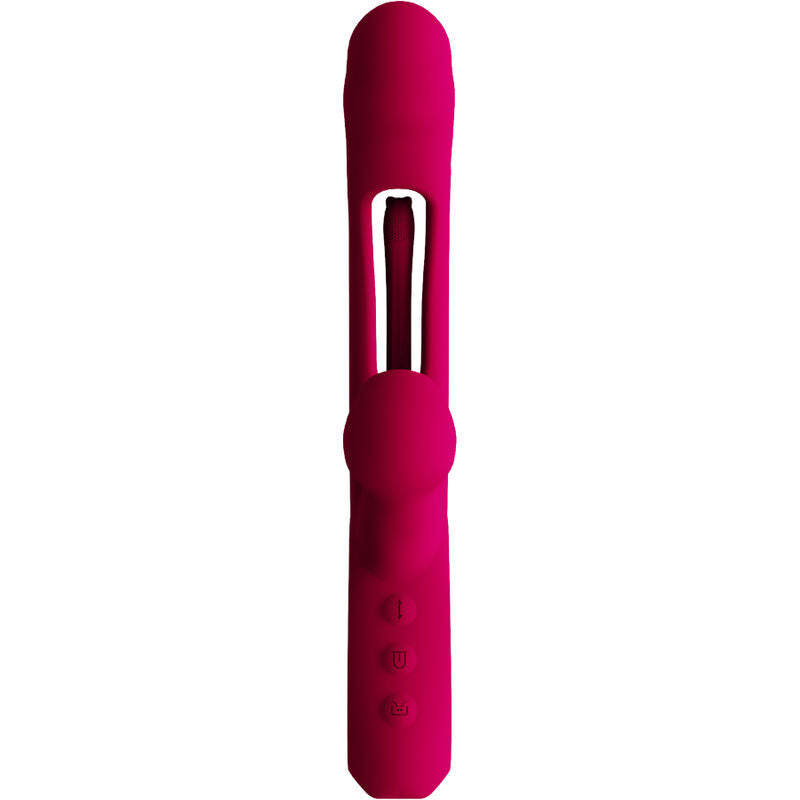 ARMONY Vibrador Impacto Swing e Estimulador Duplo na cor bordô, mostrando seu design ergonômico e texturas para estimulação.