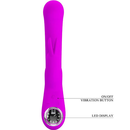 Close-up do Vibrador Rabbit PRETTY LOVE Skylar Roxo, mostrando seu design ergonómico e textura de silicone macio.