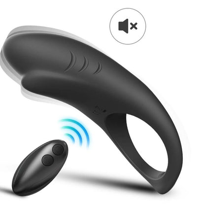 ARMONY Anel Vibrador Shark para Casais com Controle Remoto, detalhe do design ergonómico em silicone preto.