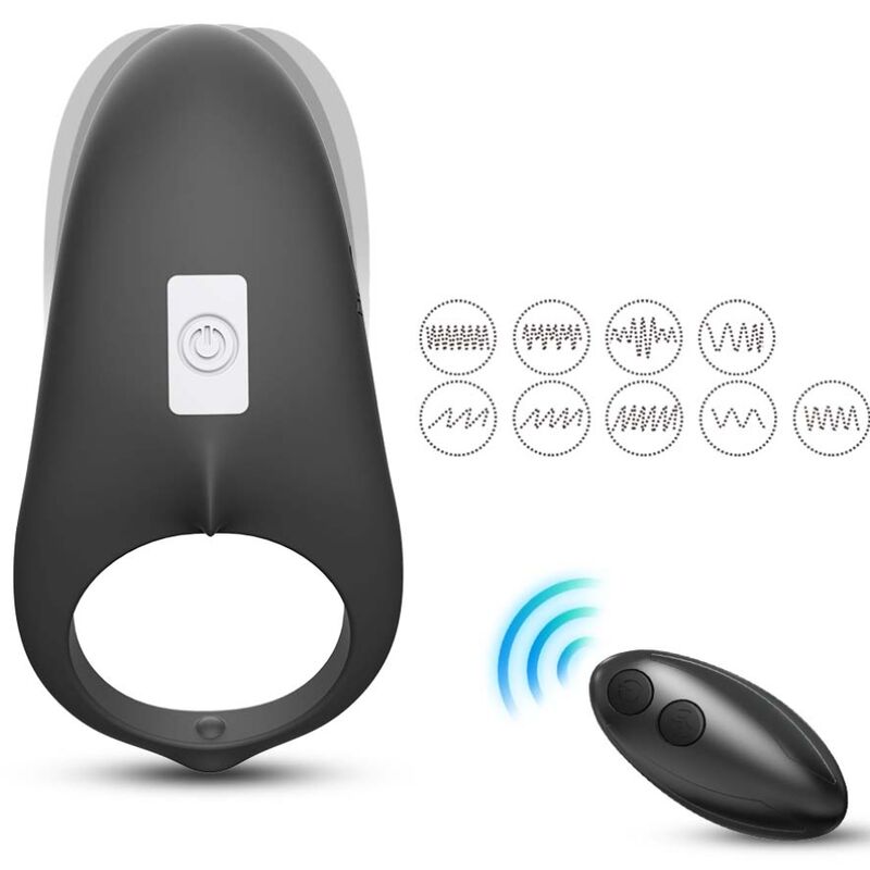ARMONY Anel Vibrador Shark para Casais com Controle Remoto, detalhe do design ergonómico em silicone preto.