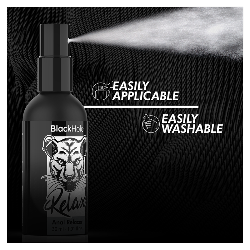 BLACK HOLE Spray Relaxante Anal Explorer 30 ML, para conforto e prazer íntimo.