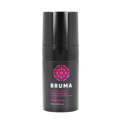Close-up do BRUMA Gel Estimulante Sabor Bubblegum 15 ML, mostrando a embalagem compacta e detalhes do produto.