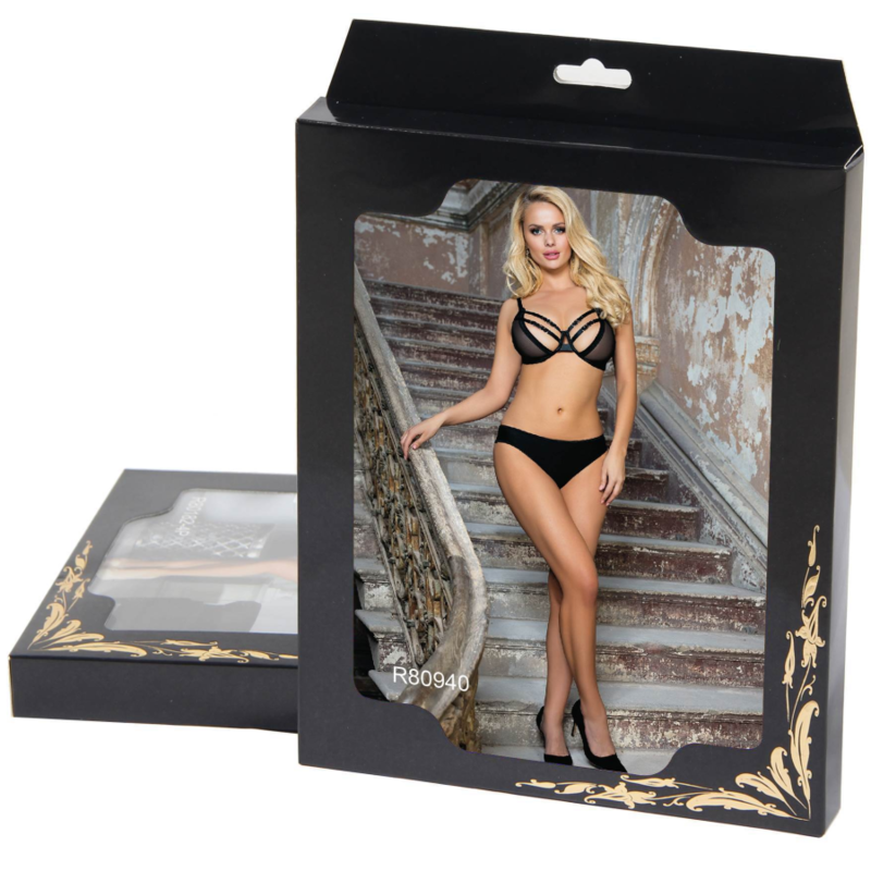 SUBBLIME Conjunto Lingerie Transparente com Tiras S/M, exibindo o design sedutor e o tecido delicado.