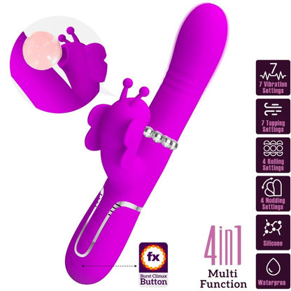 PRETTY LOVE Vibrador Coelho Multifunções 4 em 1 Fúcsia com estimulador de Ponto G e Clítoris.