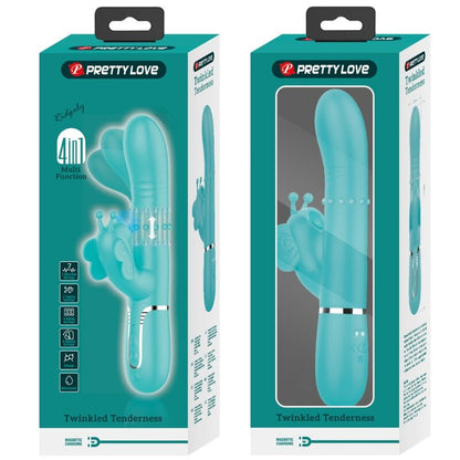 Vibrador Coelho Multifunções 4 em 1 Butterfly Aqua Verde PRETTY LOVE para estimulação dupla e prazer intenso.