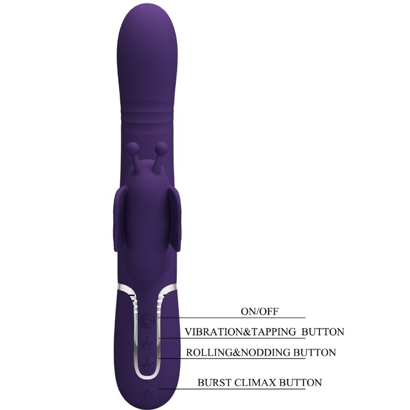 Vibrador Coelho Pretty Love Multifunções 4 em 1 Borboleta Roxo para prazer clitoriano e ponto G