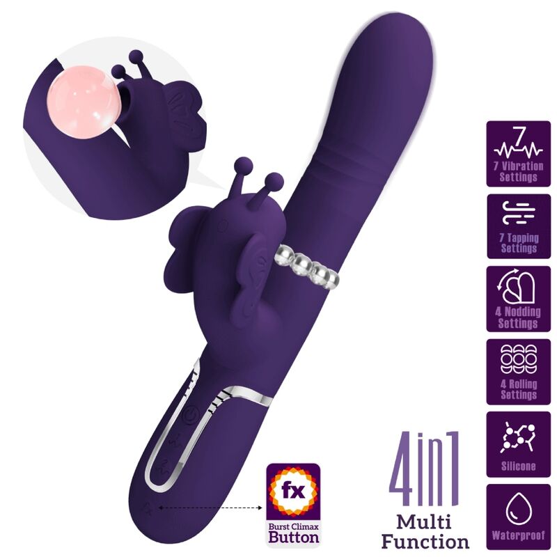 Vibrador Coelho Pretty Love Multifunções 4 em 1 Borboleta Roxo para prazer clitoriano e ponto G