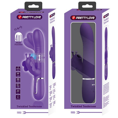 Vibrador Coelho Pretty Love Multifunções 4 em 1 Borboleta Roxo para prazer clitoriano e ponto G