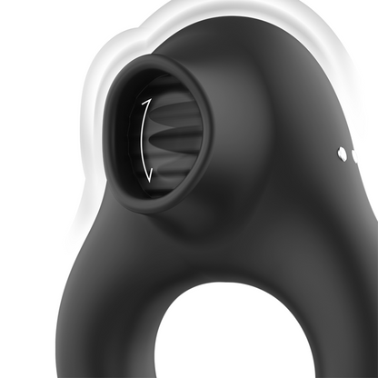 Close-up do Anel Vibrador ARMONY Silicone 3 Motores Recarregável Preto Ouro, destacando seu design e textura.