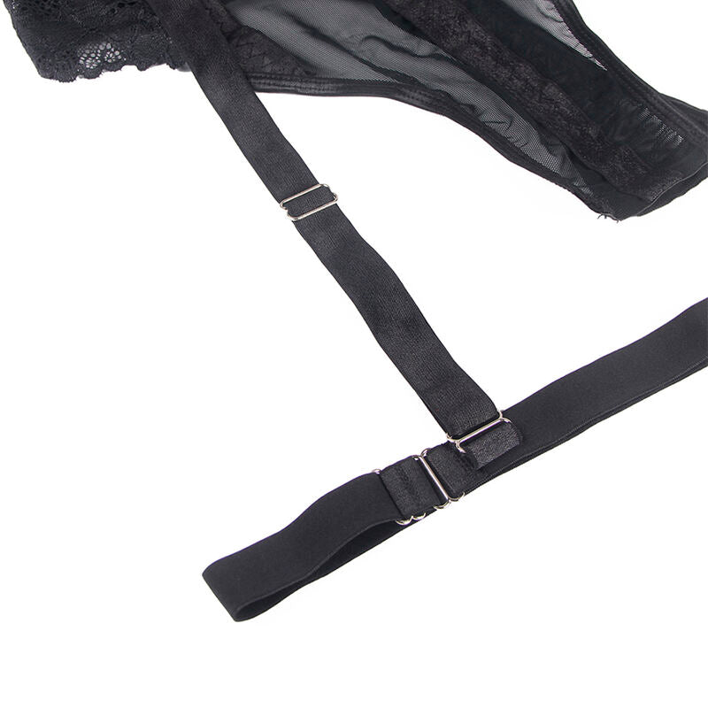 SUBBLIME Teddy com Liga e Renda Detalhe Peito Preto S/M, exibindo design sensual e ajuste slim.