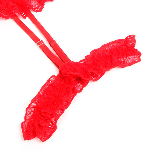 SUBBLIME Teddy com Liga e Renda Vermelha com Tiras, detalhe do tecido e design.
