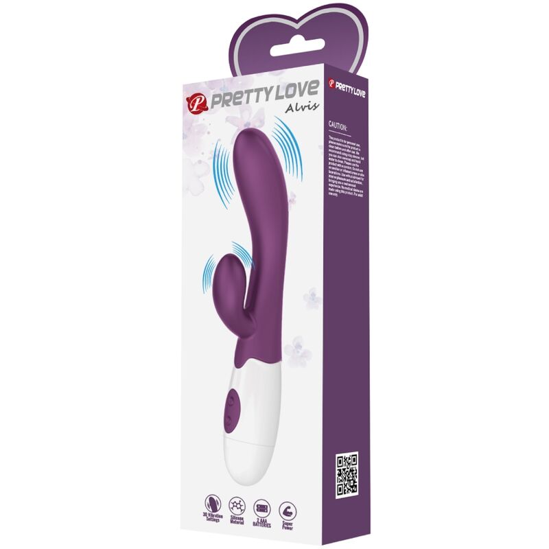 Vibrador coelho Pretty Love Alvis roxo de silicone com estimulação de ponto G e clitóris.