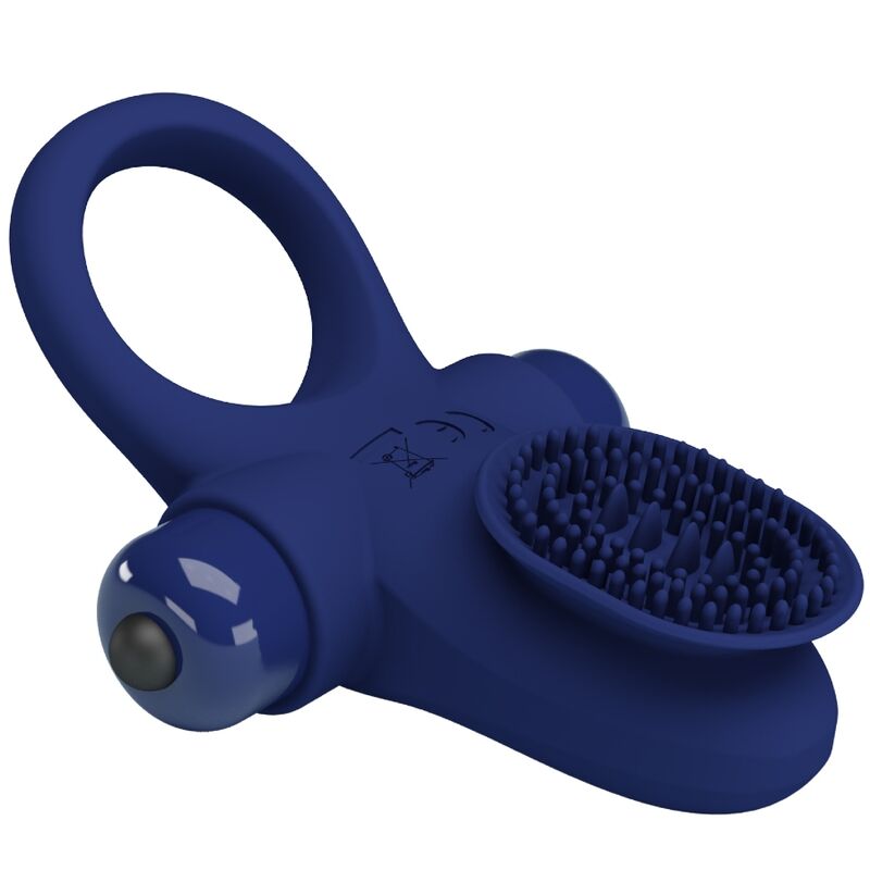 Close-up do PRETTY LOVE Anel Peniano Vibratório com 10 Funções Azul, mostrando a sua textura e características.