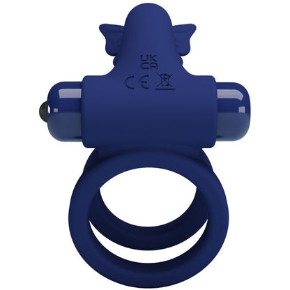 Anel Duplo Vibratório PRETTY LOVE Jamele com estimulador de borboleta azul, mostrando o design ergonómico para casais.
