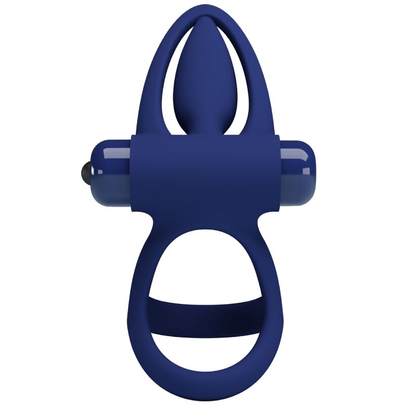 PRETTY LOVE Anel Peniano Duplo Vibratório com Estimulador Azul para prazer a dois