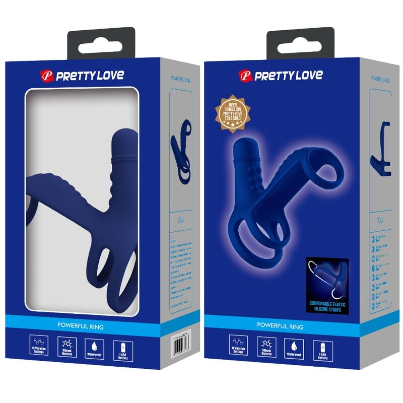 Close-up do PRETTY LOVE Anel Vibrante Elish com Extensão Azul, mostrando o design e textura do silicone.