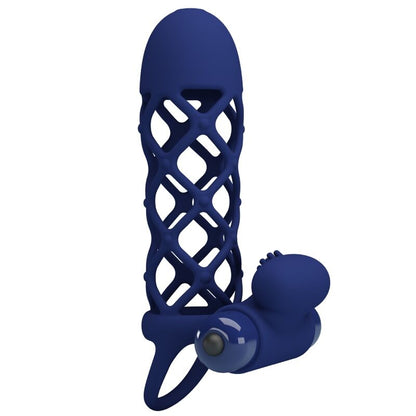 Anel vibrador PRETTY LOVE Giann com bainha de silicone azul, para ereções e estimulação mútua.