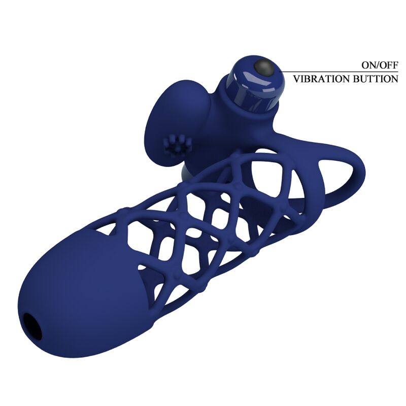 Anel vibrador PRETTY LOVE Giann com bainha de silicone azul, para ereções e estimulação mútua.