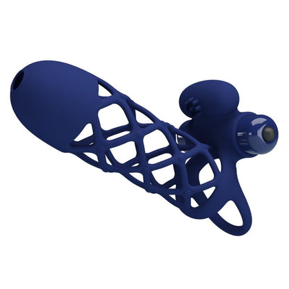 Anel vibrador PRETTY LOVE Giann com bainha de silicone azul, para ereções e estimulação mútua.