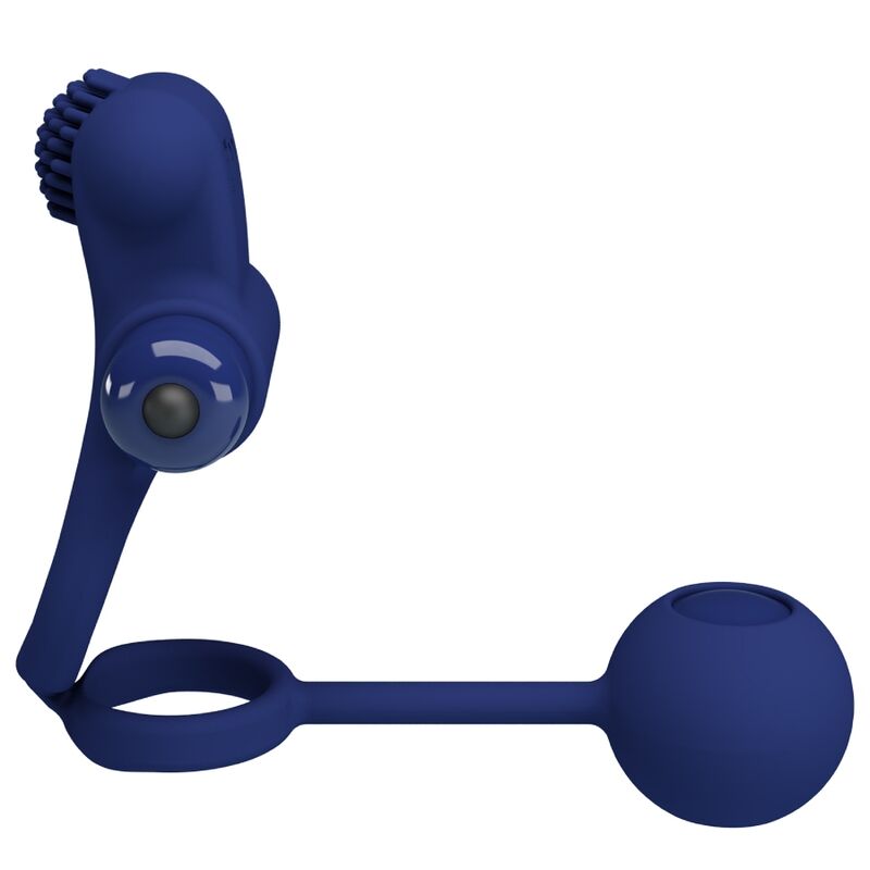 PRETTY LOVE Remington Anel Vibrador Duplo com Plug Anal Azul - Imagem detalhada do produto.