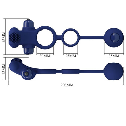PRETTY LOVE Remington Anel Vibrador Duplo com Plug Anal Azul - Imagem detalhada do produto.