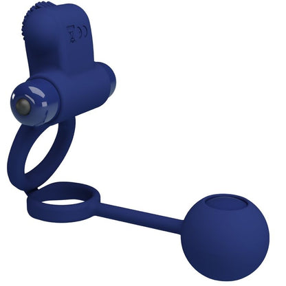 PRETTY LOVE Remington Anel Vibrador Duplo com Plug Anal Azul - Imagem detalhada do produto.
