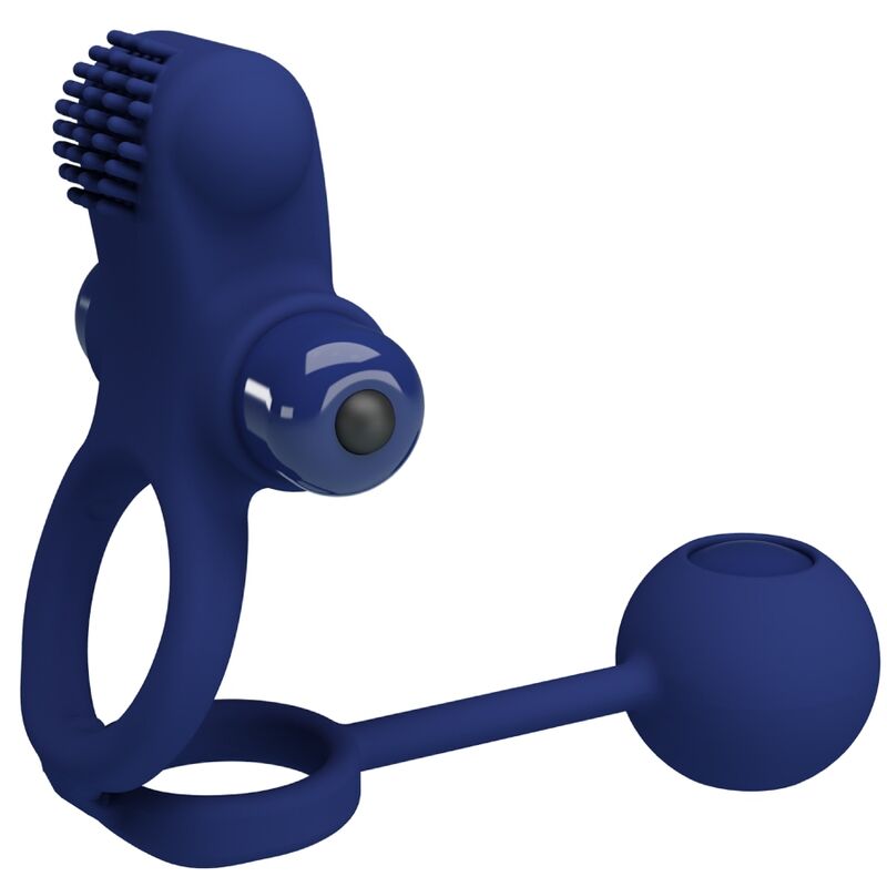 PRETTY LOVE Remington Anel Vibrador Duplo com Plug Anal Azul - Imagem detalhada do produto.