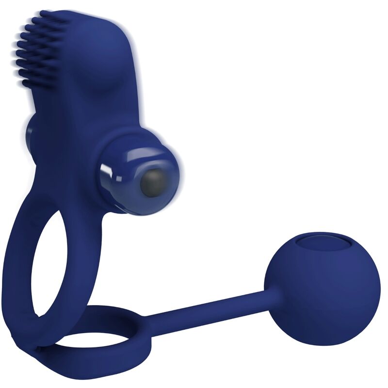 PRETTY LOVE Remington Anel Vibrador Duplo com Plug Anal Azul - Imagem detalhada do produto.
