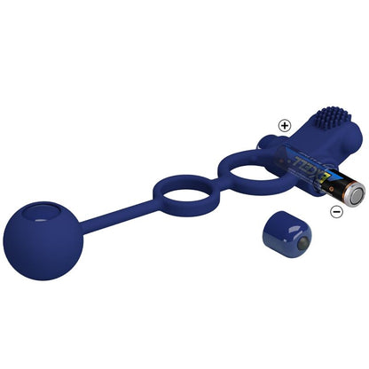 PRETTY LOVE Remington Anel Vibrador Duplo com Plug Anal Azul - Imagem detalhada do produto.