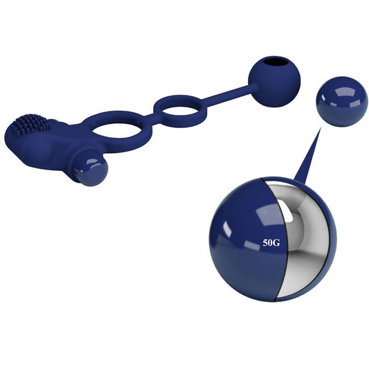 PRETTY LOVE Remington Anel Vibrador Duplo com Plug Anal Azul - Imagem detalhada do produto.