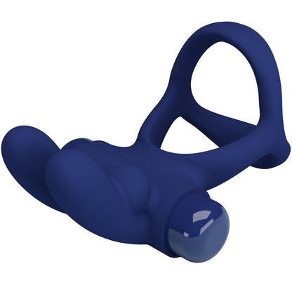 Anel vibrante duplo Pretty Love Francisco Coelho Azul, em silicone e design ergonómico para ereções prolongadas e prazer intenso.