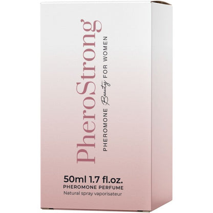 Frasco do perfume PHEROSTRONG com Feromônios para Mulher 50 ML, exibindo seu design elegante.