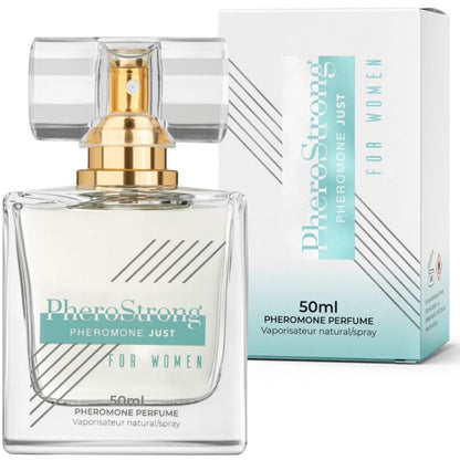PHEROSTRONG Perfume de Feromônios para Mulheres 50 ML, frasco elegante com detalhes dourados.