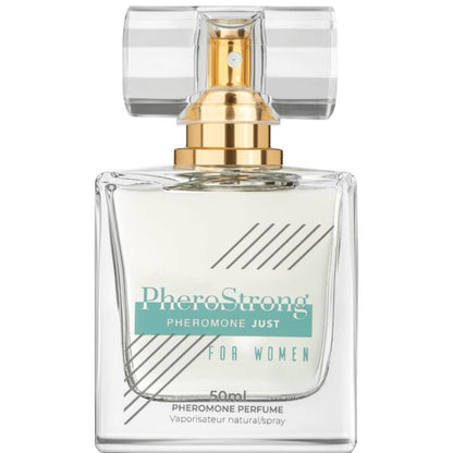 PHEROSTRONG Perfume de Feromônios para Mulheres 50 ML, frasco elegante com detalhes dourados.