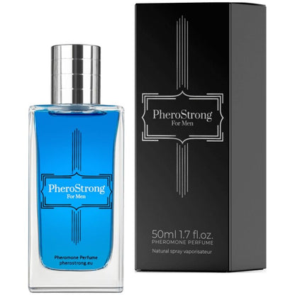 Frasco de PHEROSTRONG Perfume de Feromônios para Homem 50ml, design elegante e moderno.