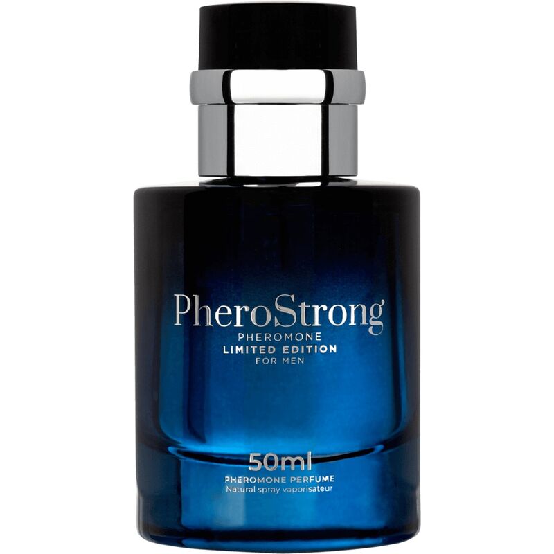 PHEROSTRONG Perfume de Feromônios Edição Limitada Homem 50ml, embalagem e frasco do produto.