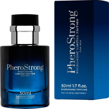 PHEROSTRONG Perfume de Feromônios Edição Limitada Homem 50ml, embalagem e frasco do produto.