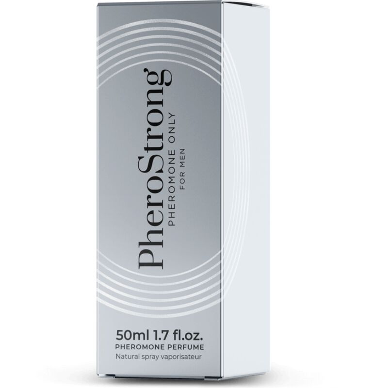 PHEROSTRONG Perfume Masculino com Feromônios 50 ML, frasco elegante e aroma amadeirado.