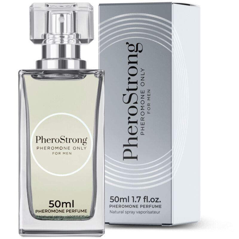 PHEROSTRONG Perfume Masculino com Feromônios 50 ML, frasco elegante e aroma amadeirado.