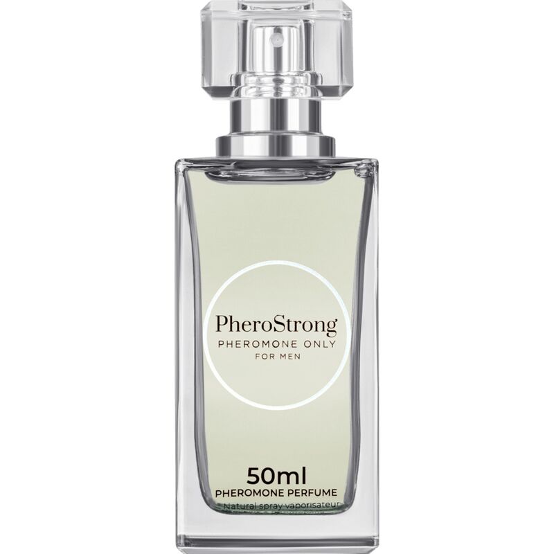 PHEROSTRONG Perfume Masculino com Feromônios 50 ML, frasco elegante e aroma amadeirado.